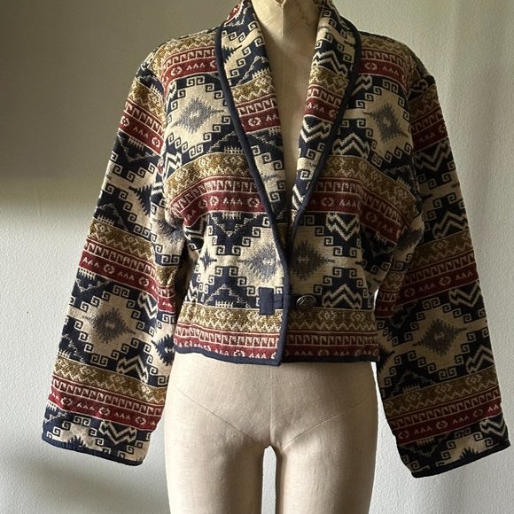 Vintage Southwestern Azteca Tapestry Cropped Jacket Flashback - Picture 9 of 11
